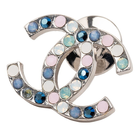 CHANEL Coco Mark Multicolor Crystal Brooch in Silver and Metal for Women
